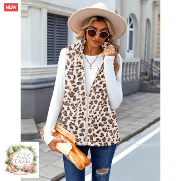 Sleeveless Sherpa Fleece Vest Lightweight Zip Up Winter Outerwear With Pockets - Picture 3 of 7